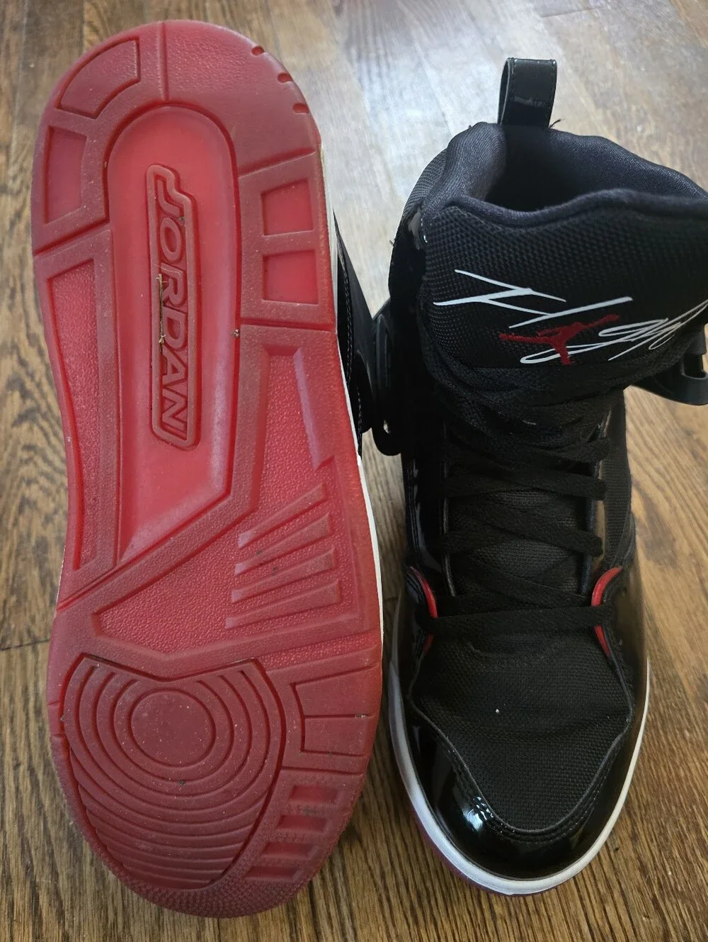Jordan Flight 45 High 'Bred' Black and Red High-Top Basketball Sneakers| Size 13